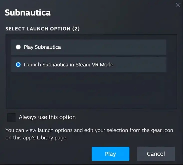 Launching Subnautica in VR Mode